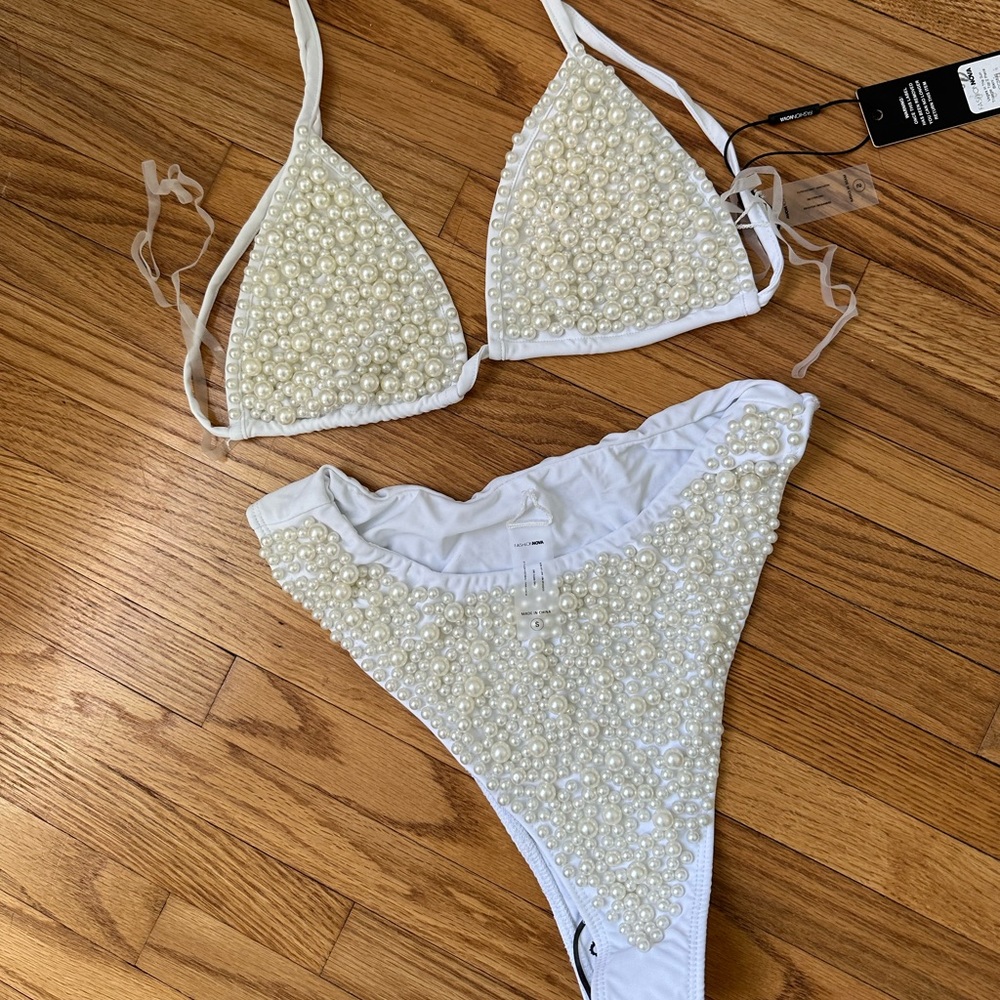 Pearl embellished bikini from Fashion Nova